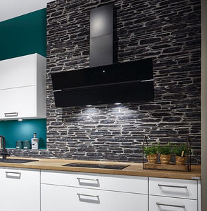 Elica Wandhaube WISE 90 BK BL/A/90 (Abluft / Umluft) schwarz kopffrei 90cm LED-Beleuchtung, Glas-Front, Metallfilter, Touch-Control (max. 691m³/h)