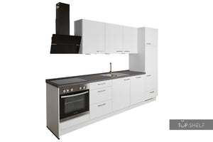 nobilia Einbauküche Nürnberg 300 cm im Dekor Alpinweiß matt mit Wandhaube