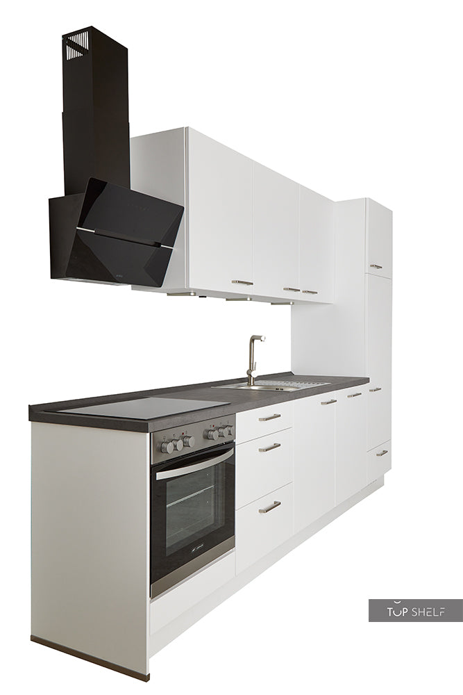 nobilia Einbauküche Nürnberg 300 cm komplett konfigurierbar mit Arbeitsplatte in 354 Beton schiefergrau und Edelstahlspüle