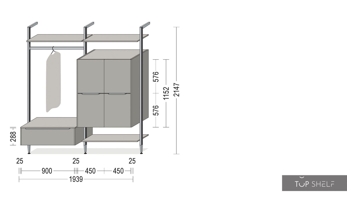 nobilia Garderobe Set Flurgarderobe 139 cm Touch 334 Schiefergrau supermatt