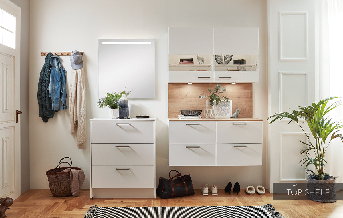 nobilia Garderobe Set Potsdam 200cm Flurgarderobe Wohn-Esszimmer-Set Weiß Eiche Beton