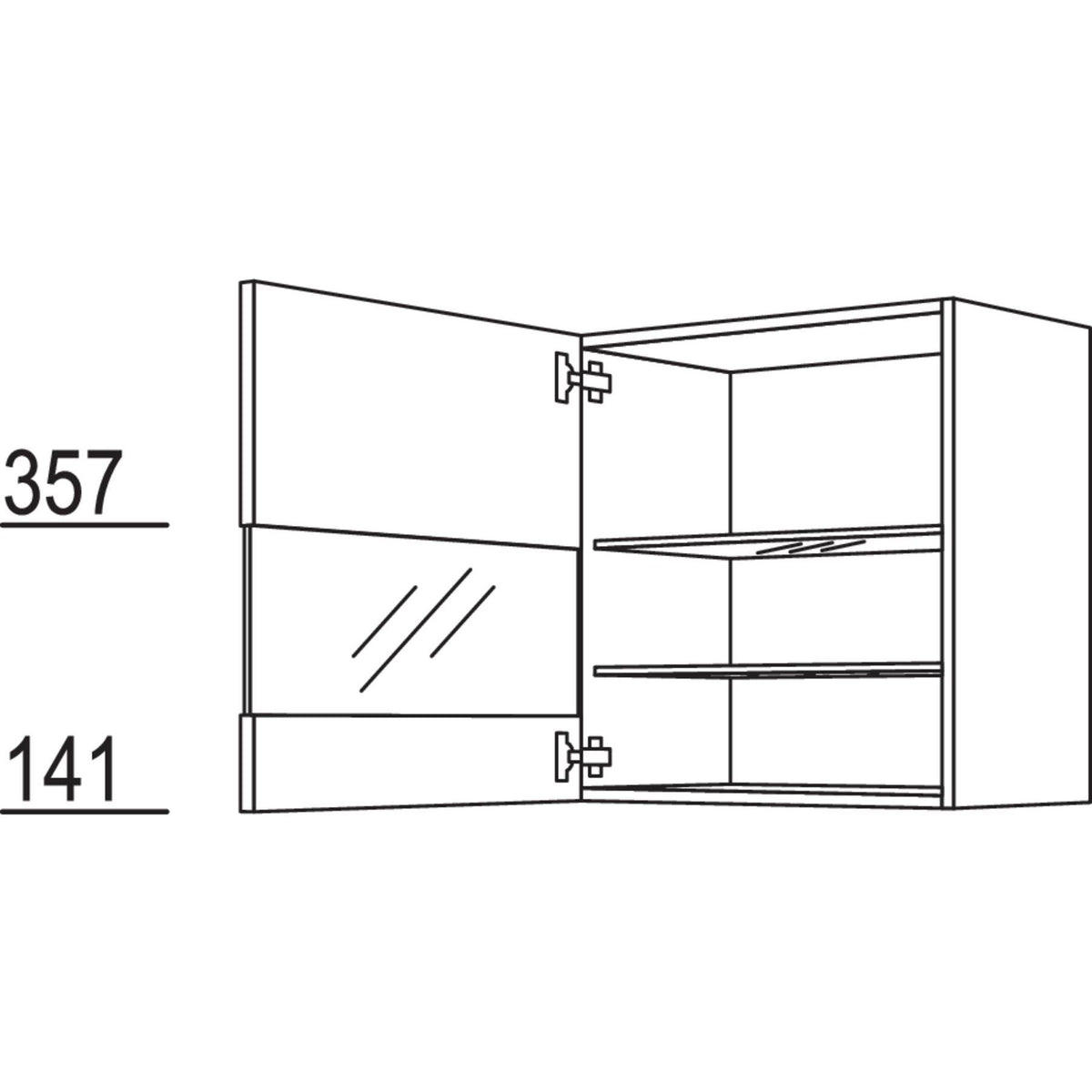nobilia Hängeschrank WGLS60-01  mit Segmentglastür und 2 Glaseinelegeböden 60cm 31436-top-shelf.de