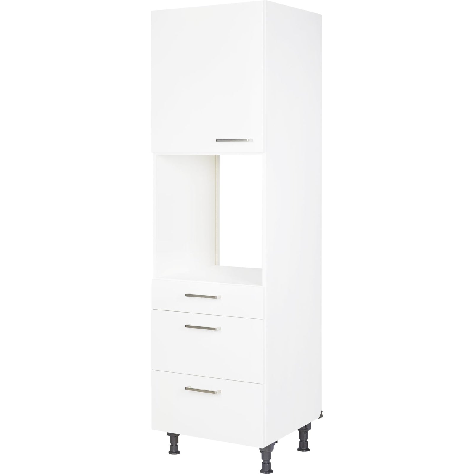 nobilia Armoire haute de transformation d'appareils pour four & micro-ondes 60cm 1 porte 3 tiroirs avec fermeture douce Alpinweiß