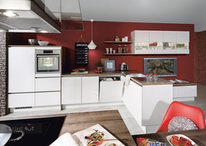 nobilia Küche mit Kücheninsel Laser 416 weiß 550 + 220 cm Küche Küche konfigurierbar mit E-Geräten spiegelverkehrt