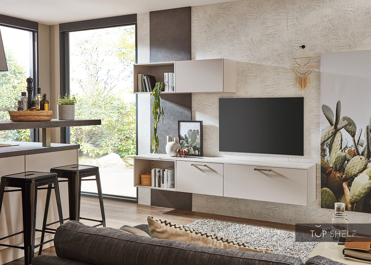 nobilia Inselküche &amp; Living Laser 415 Sand 245 + 210 + 220cm Küche &amp; Wohnen konfigurierbar mit Elektrogeräten