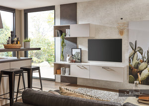 nobilia Inselküche & Living Laser 415 Sand 245 + 210 + 220cm Küche & Wohnen konfigurierbar mit Elektrogeräten