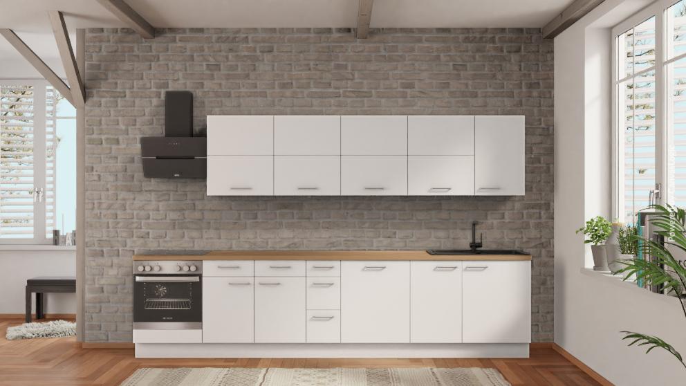 nobilia Küche Schwäbisch Gmünd 345 cm Alpinweiß matt Eiche Provence mit Geräten