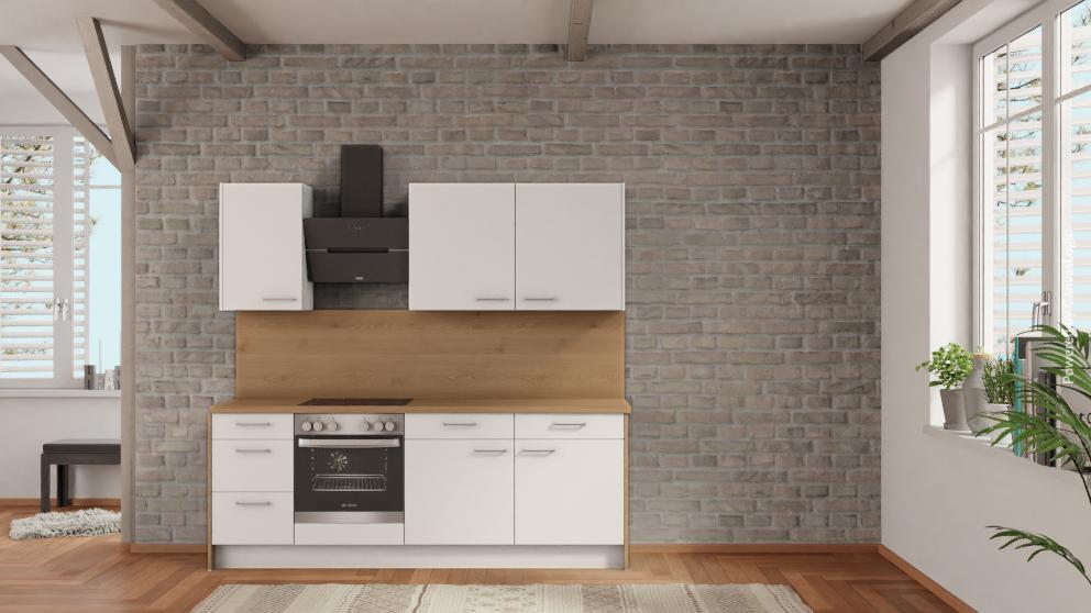 nobilia Küchenzeile Delmenhorst 225 cm Alpinweiß matt abverkauf Eiche Provence Studentenküche