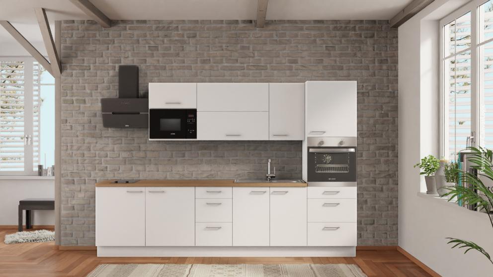 nobilia Küchenzeile Dülmen 315 cm Weiß matt Eiche Provence Küchenblock mit Geräten