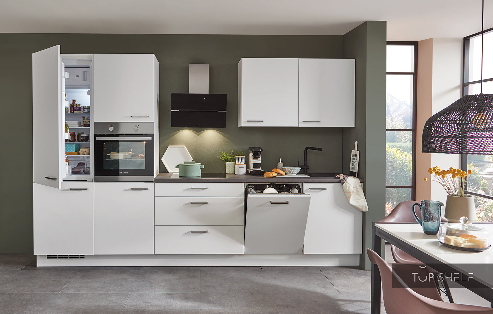 nobilia Küche Essen 330 cm Einbauküche komplett in Alpinweiß Matt und APL 354 Beton schiefergrau