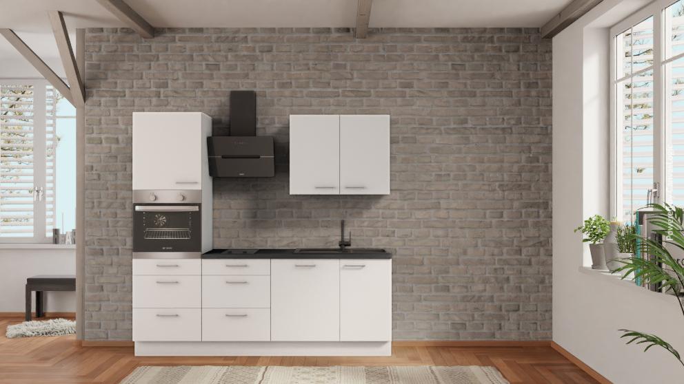 nobilia Küche Hanau 225 cm Alpinweiß matt abverkauf Beton Schiefergrau modern