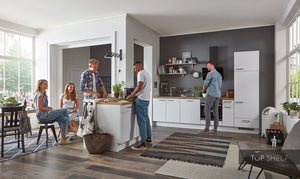 nobilia Küche Kiel mit Wandhaube kopffrei Umluft- Abluft, Geschirrspüler, Backofen, Kühl-Gefrierkombination