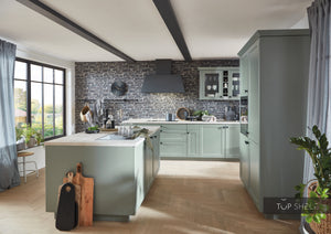 nobilia Küchenzeile mit Kücheninsel Cascada 776 Lacklaminat Schilf 310+180+190 cm konfigurierbar mit E-Geräten seitlich