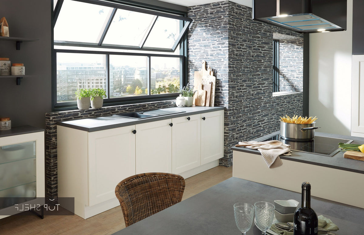 nobilia Küche mit Kücheninsel Chalet 883 Lack Magnolia Matt 180+240+220 cm Detail spiegelverkehrt