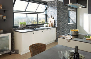 nobilia Küche mit Kücheninsel Chalet 883 Lack Magnolia Matt 180+240+220 cm Detail spiegelverkehrt