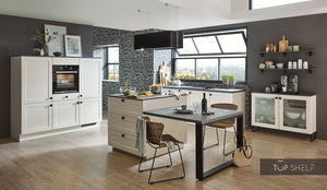 nobilia Küche mit Kücheninsel Chalet 883 Lack Magnolia Matt 180+240+220 cm konfigurierbar mit E-Geräten