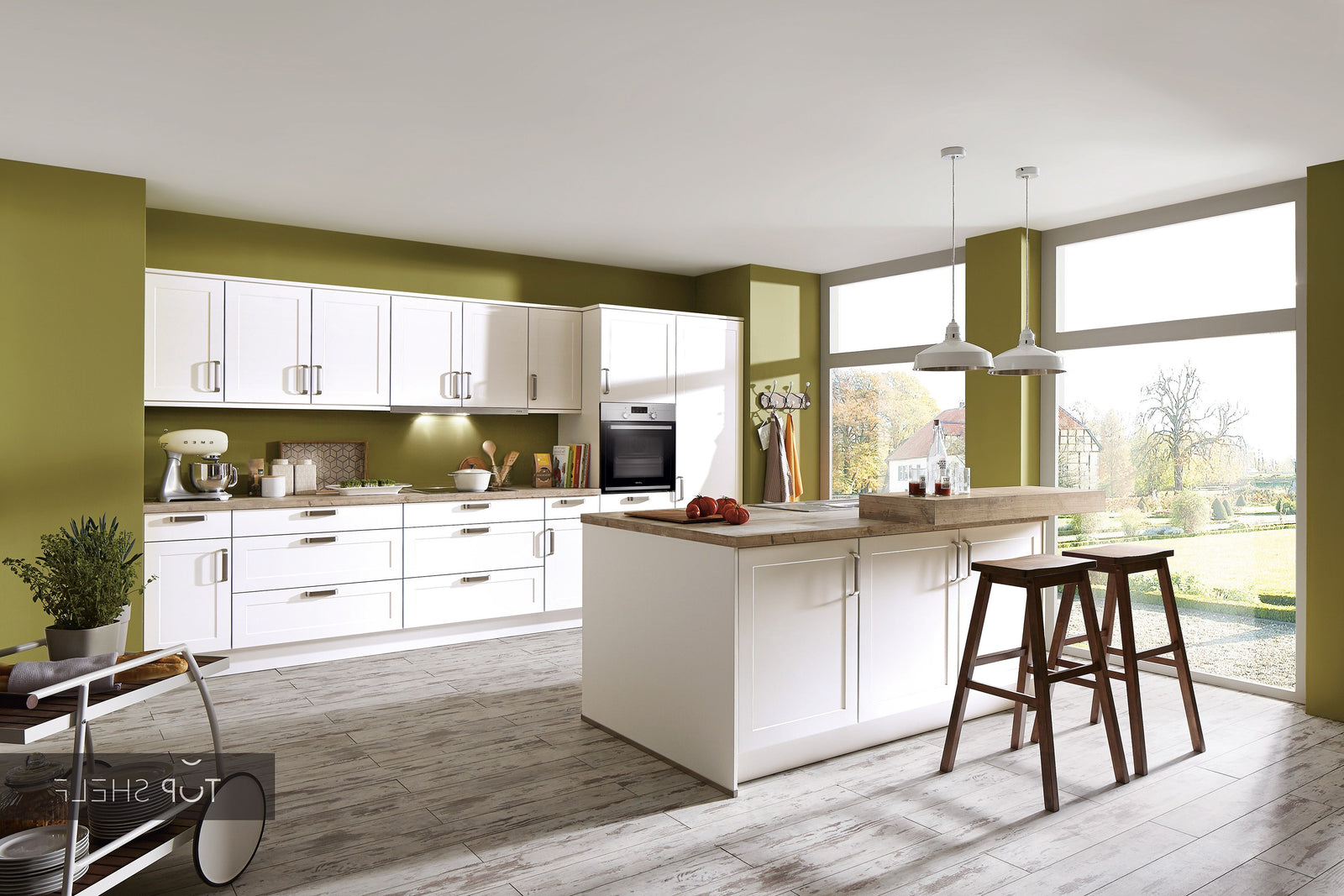 nobilia Küche mit Kücheninsel Credo 764 Lacklaminat Alpinweiß 380+180 cm konfigurierbar mit Elektrogeräten