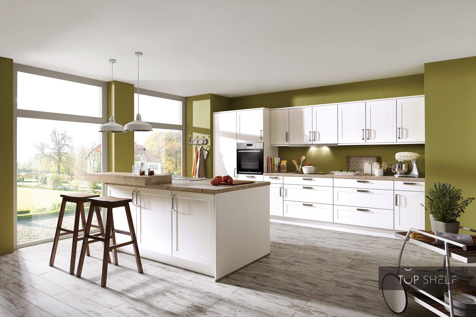 nobilia cuisine avec îlot de cuisine Credo 764 Alpinweiß 380+180 cm configurable -