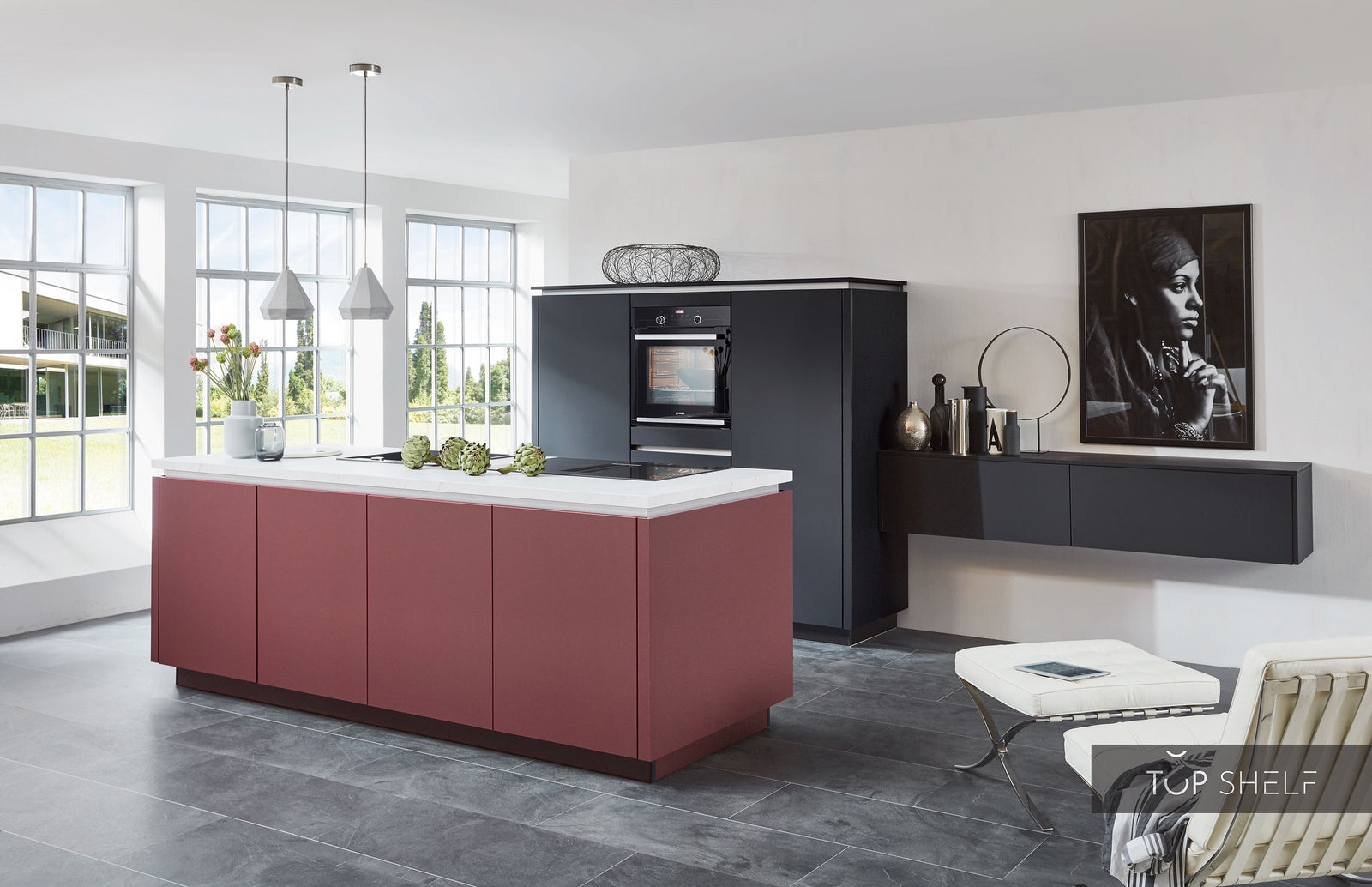 nobilia keuken met keukeneiland Easytouch 961 Grafietzwart ultramat greeploos 240+360 cm configureerbaar ,