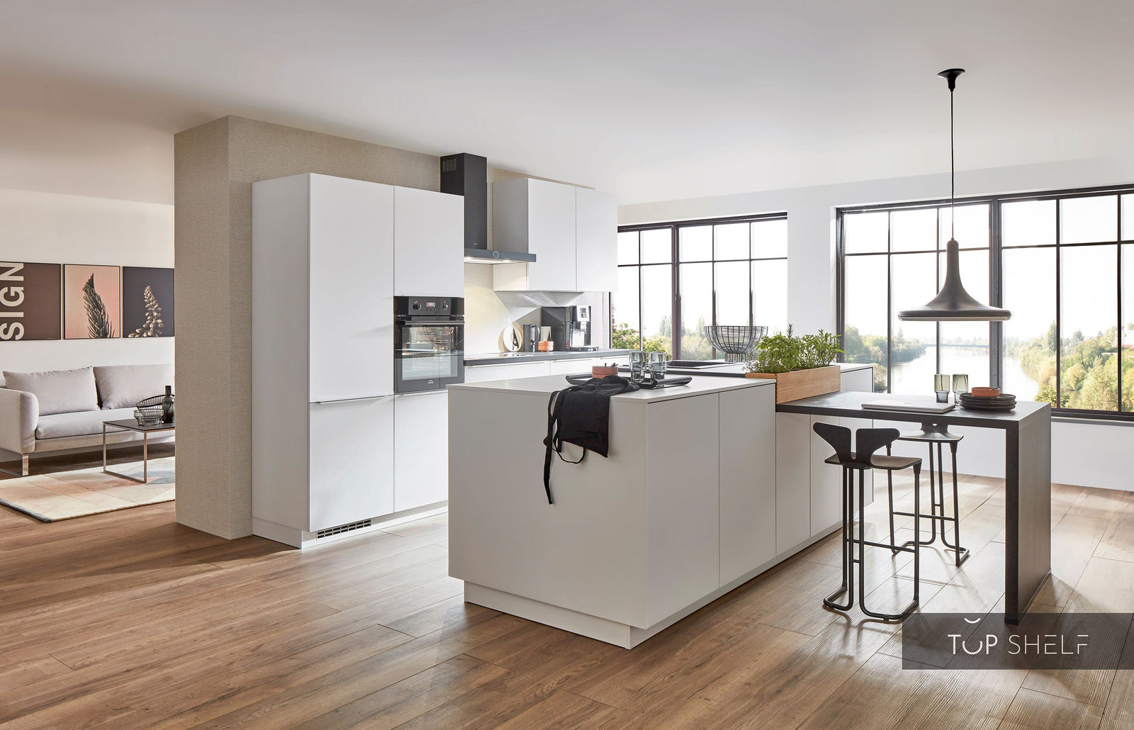 nobilia cuisine avec îlot de cuisine Easytouch 967 Alpinweiss ultramatt 330+274 cm configurable -