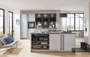 nobilia Küche mit Kücheninsel Fashion 165 Lack Steingrau matt 300+210cm konfigurierbar mit E-Geräten