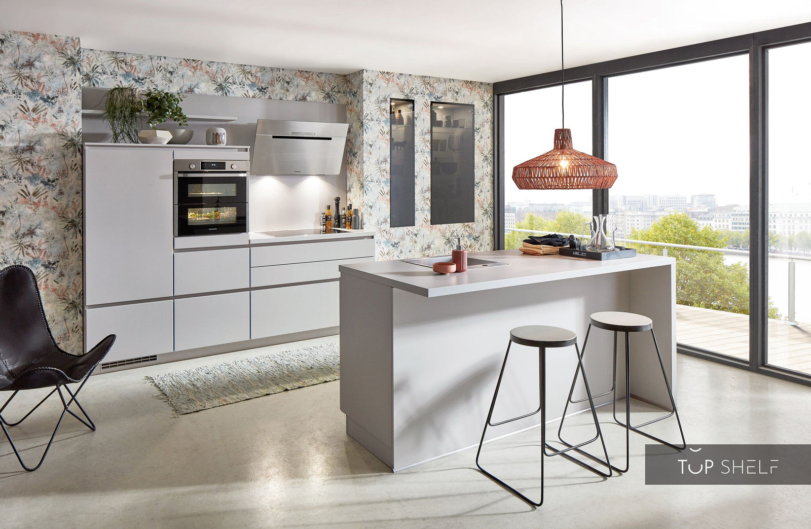 nobilia Küche mit Kücheninsel Fashion 165 Lack Steingrau matt 330+180cm konfigurierbar mit Elektrogeräten