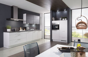 nobilia Küche Küchenzeile Fashion 168 Lack Alpinweiss matt 300+120cm konfigurierbar mit E-Geräten