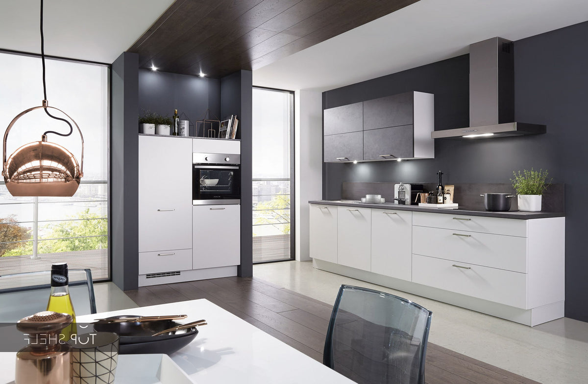 nobilia Küche Küchenzeile Fashion 168 Lack Alpinweiss matt 300+120cm konfigurierbar mit E-Geräten spiegelverkehrt