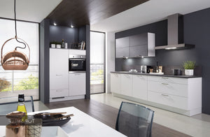 nobilia Küche Küchenzeile Fashion 168 Lack Alpinweiss matt 300+120cm konfigurierbar mit E-Geräten spiegelverkehrt