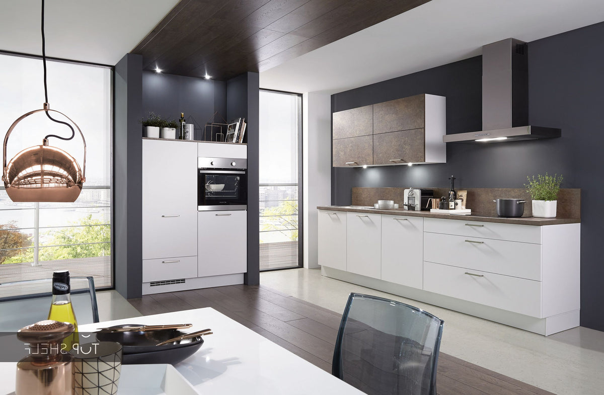 nobilia Küche Küchenzeile Fashion 168 Lack Alpinweiss matt 300+120cm konfigurierbar mit Elektrogeräten spiegelverkehrt