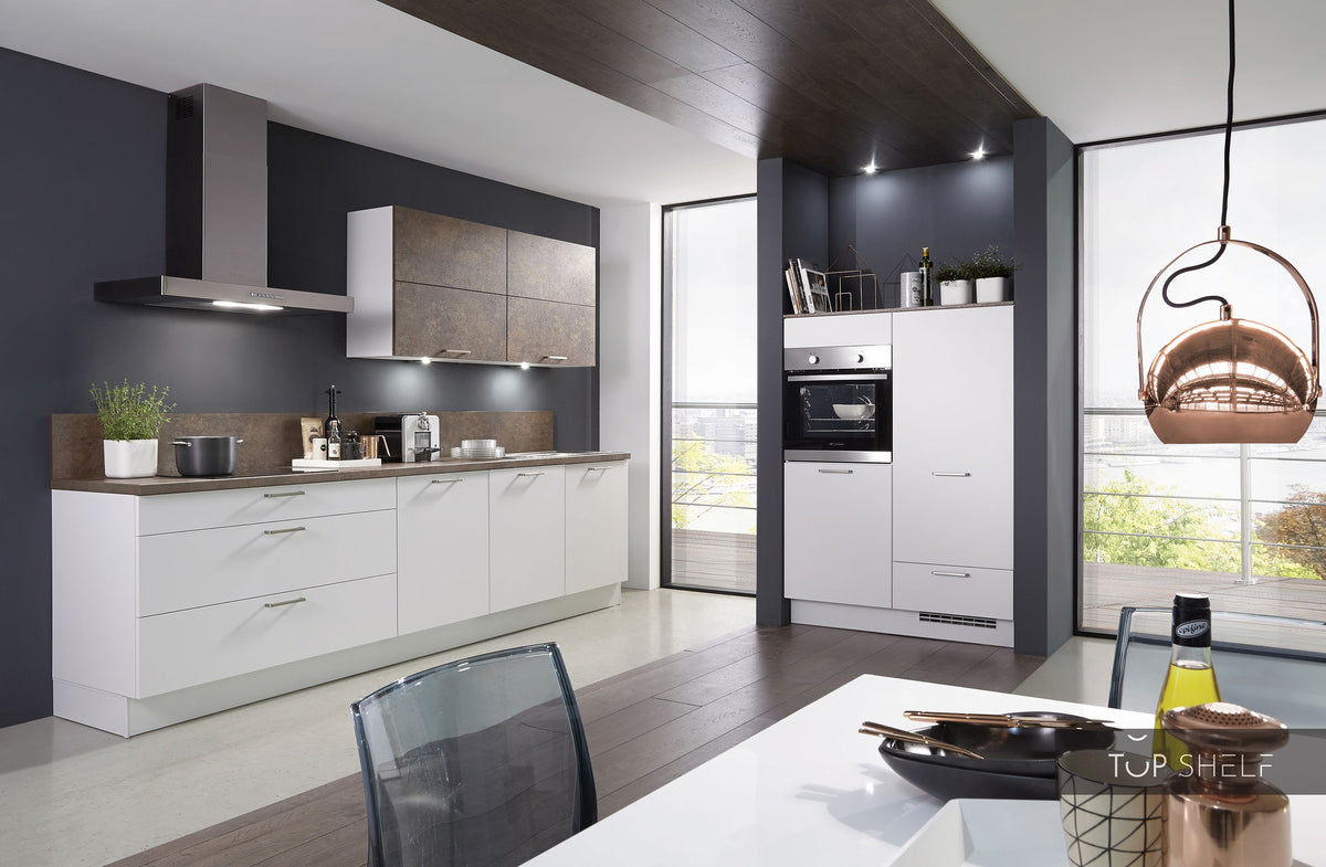 nobilia Küche Küchenzeile Fashion 168 Lack Alpinweiss matt 300+120cm konfigurierbar mit Elektrogeräten