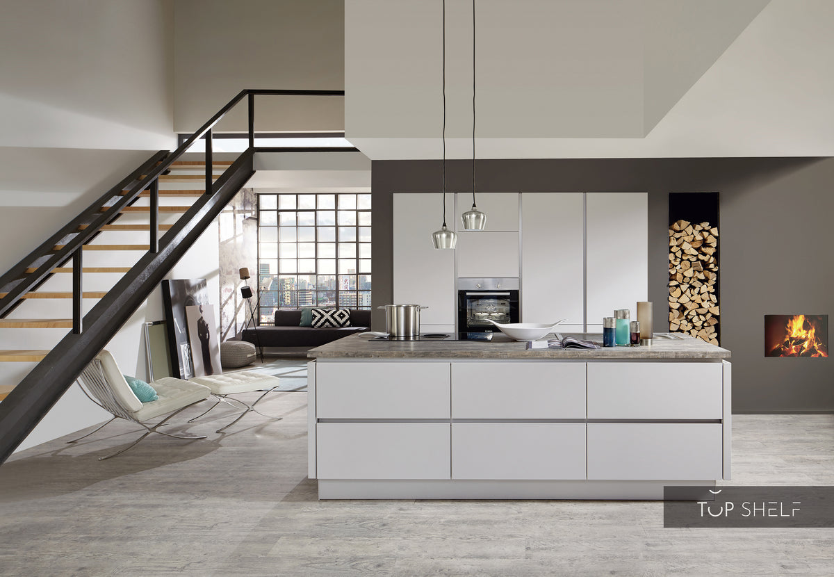 nobilia Küche mit Kücheninsel Fashion 171 Lack Seidengrau matt 240+240cm konfigurierbar mit E-Geräten