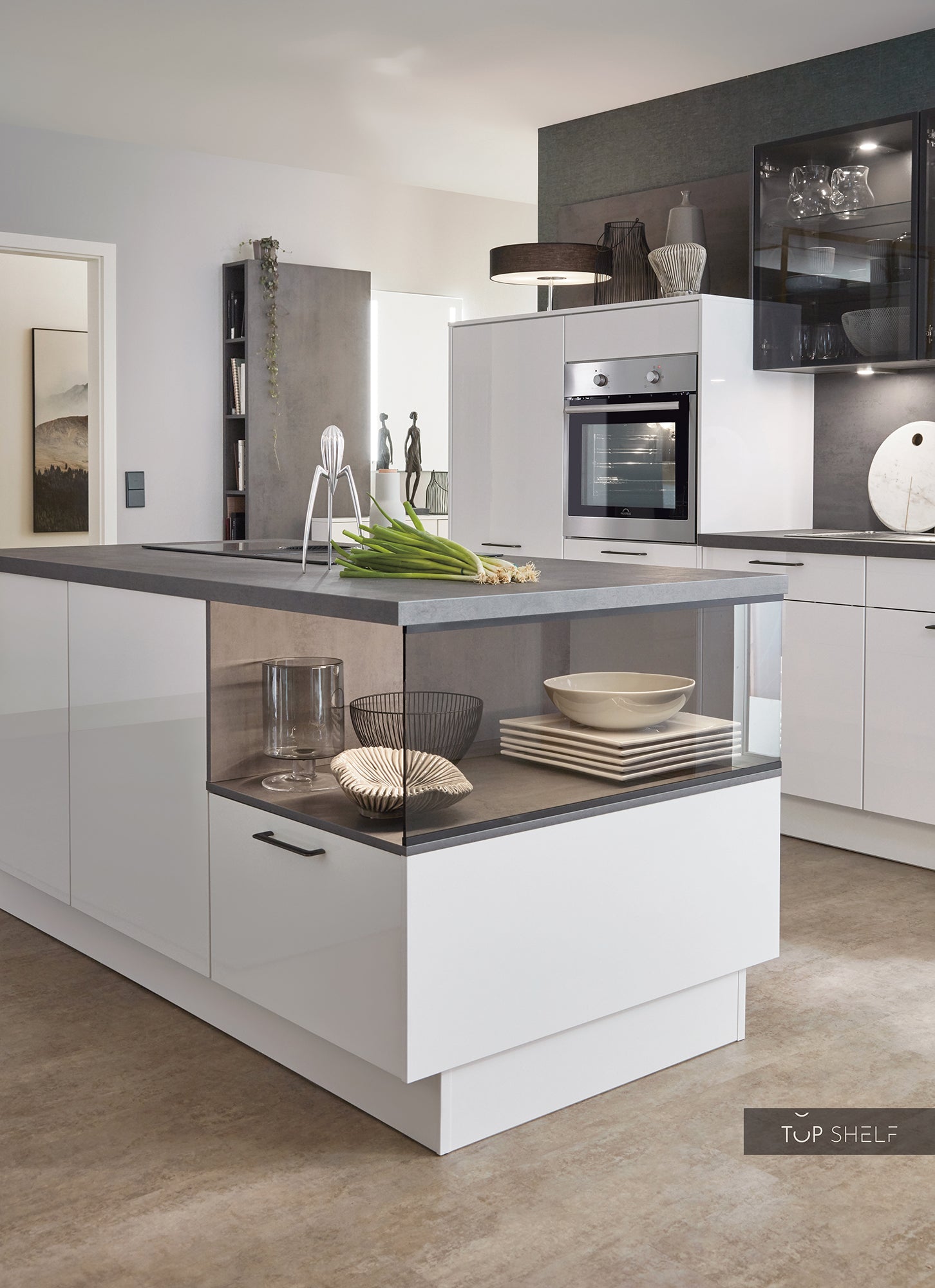 nobilia Küche Küchenzeile mit Kücheninsel Flash 503 Lacklaminat Alpinweiss Hochglanz 300+180 cm konfigurierbar mit E-Geräten