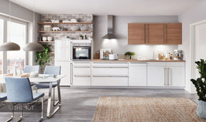 nobilia Küche Küchenzeile Flash 503 Lacklaminat Alpinweiß Hochglanz mit Hängeschrankfronten in Structura Eiche Havanna 402 480 cm konfigurierbar mit E-Geräten 