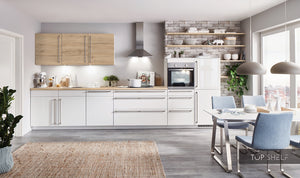 nobilia Küche Küchenzeile Flash 503 Lacklaminat Alpinweiß Hochglanz mit Hängeschrankfronten in Structura Eiche Halifax 401480 cm konfigurierbar mit E-Geräten 