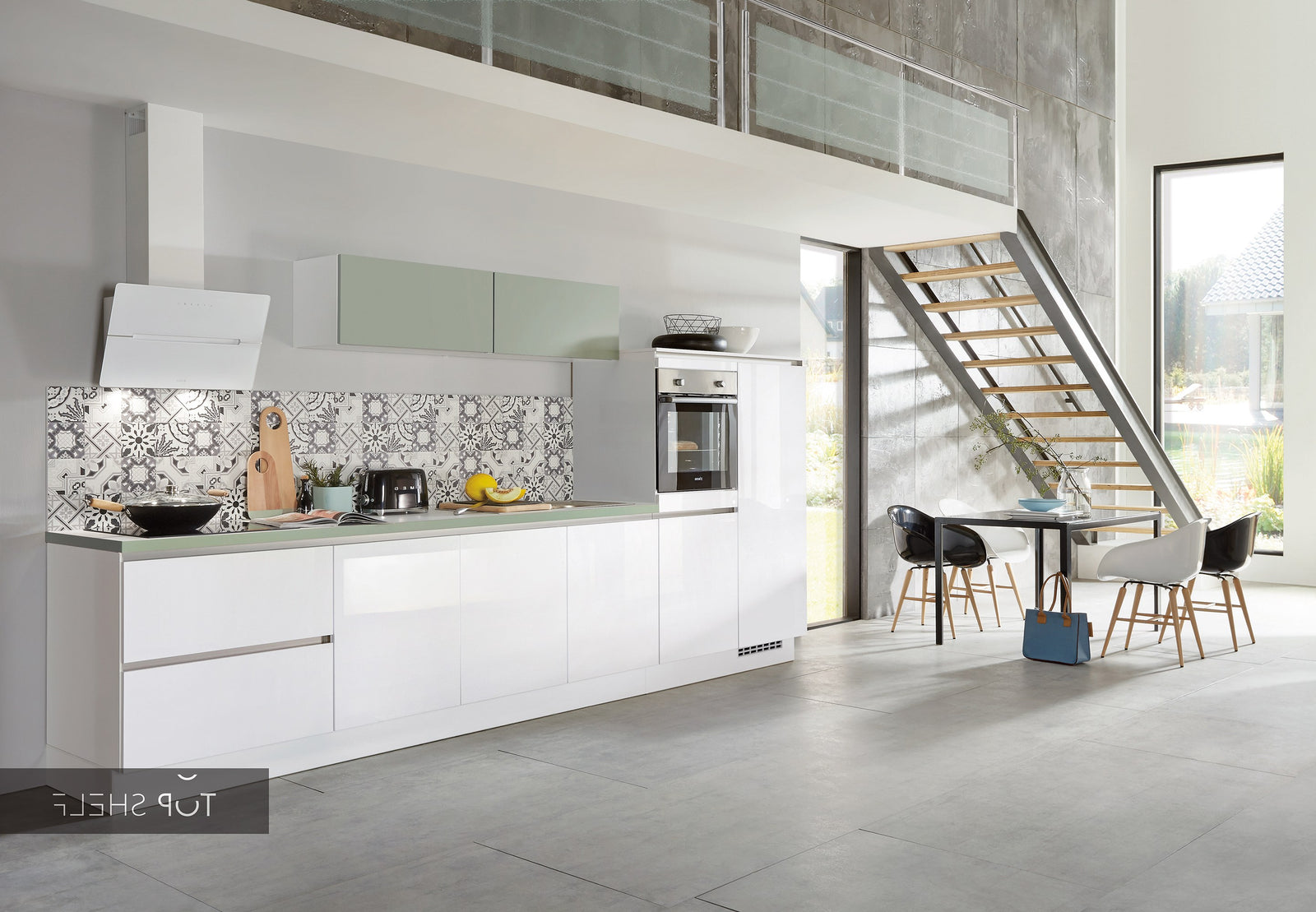 nobilia Küche Küchenzeile Focus 470 Lack Alpinweiß ultra-hochglanz Color Concept 038 Schilf 400cm konfigurierbar mit E-Geräten