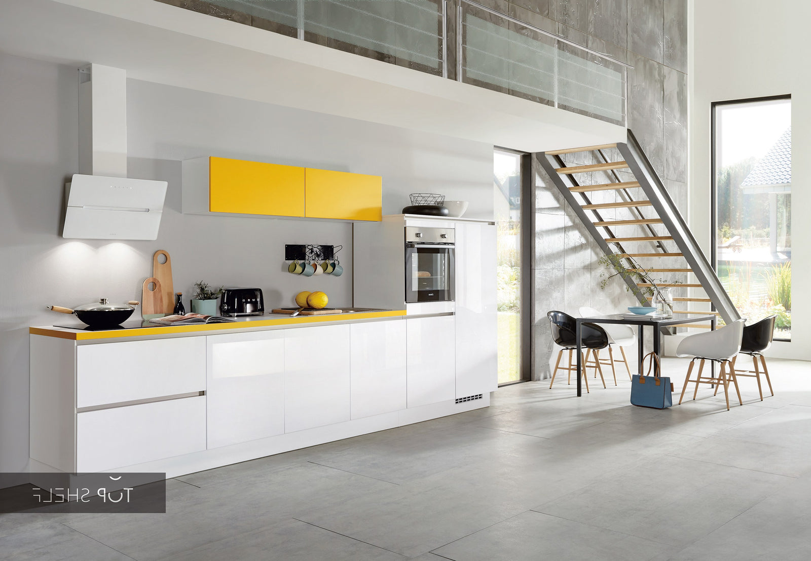 nobilia Küche Küchenzeile Focus 470 Lack Alpinweiß ultra-hochglanz Color Concept 214 Sonnengelb 400cm konfigurierbar mit E-Geräten