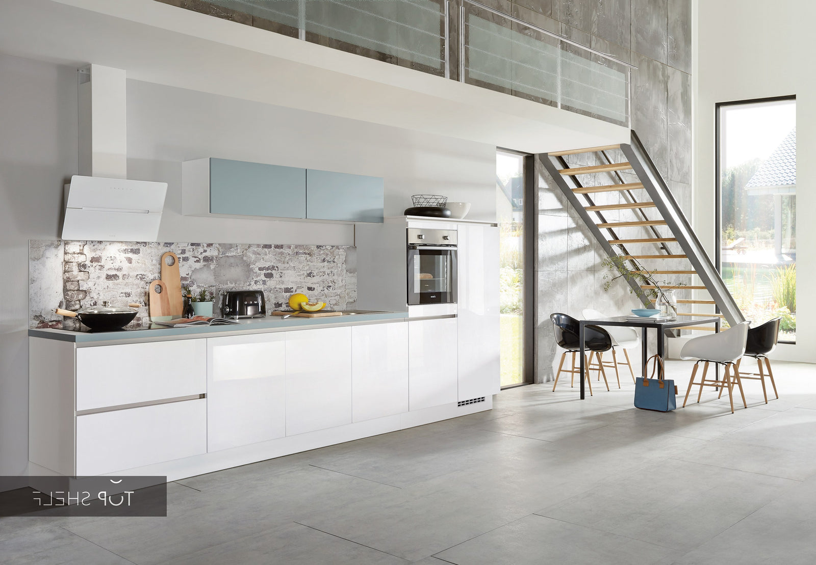 nobilia Küche Küchenzeile Focus 470 Lack Alpinweiß ultra-hochglanz Color Concept 254 Aqua 400cm konfigurierbar mit E-Geräten