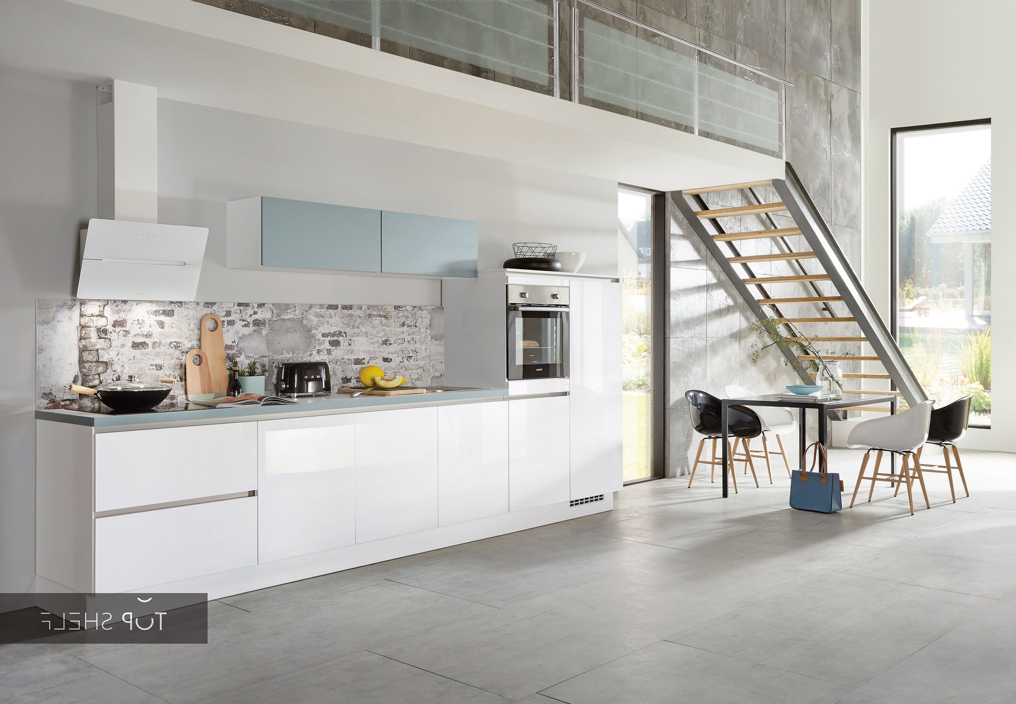 nobilia Küche Küchenzeile Focus 470 Lack Alpinweiß ultra-hochglanz Color Concept 254 Aqua 400cm konfigurierbar mit E-Geräten