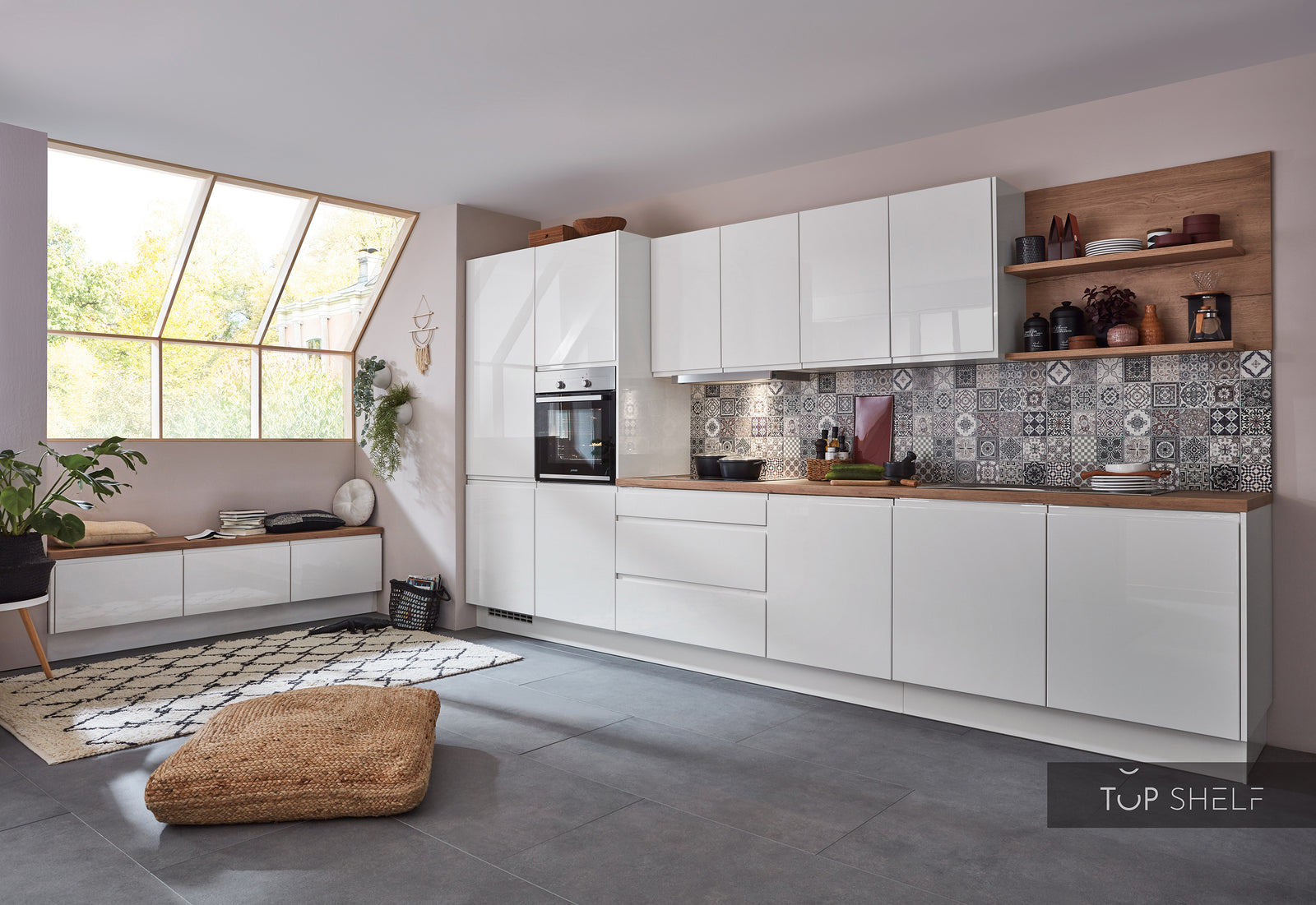 nobilia cuisine en ligne Pura 834 laqué blanc brillant sans poignée 400 cm configurable -