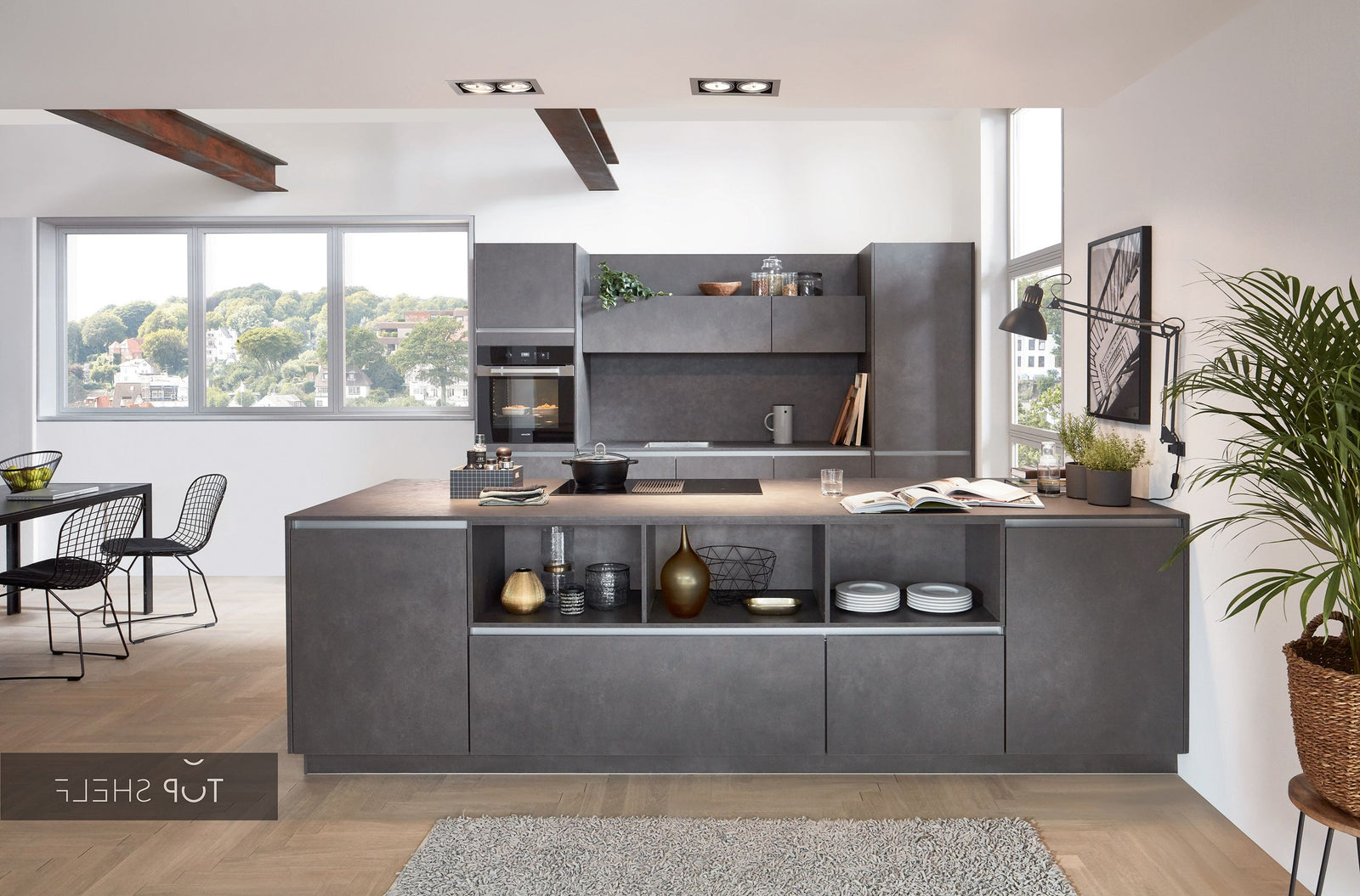 nobilia Küchenzeile mit Kücheninsel Riva 839 Beton Terragrau 300 + 300 cm konfigurierbar mit E-Geräten