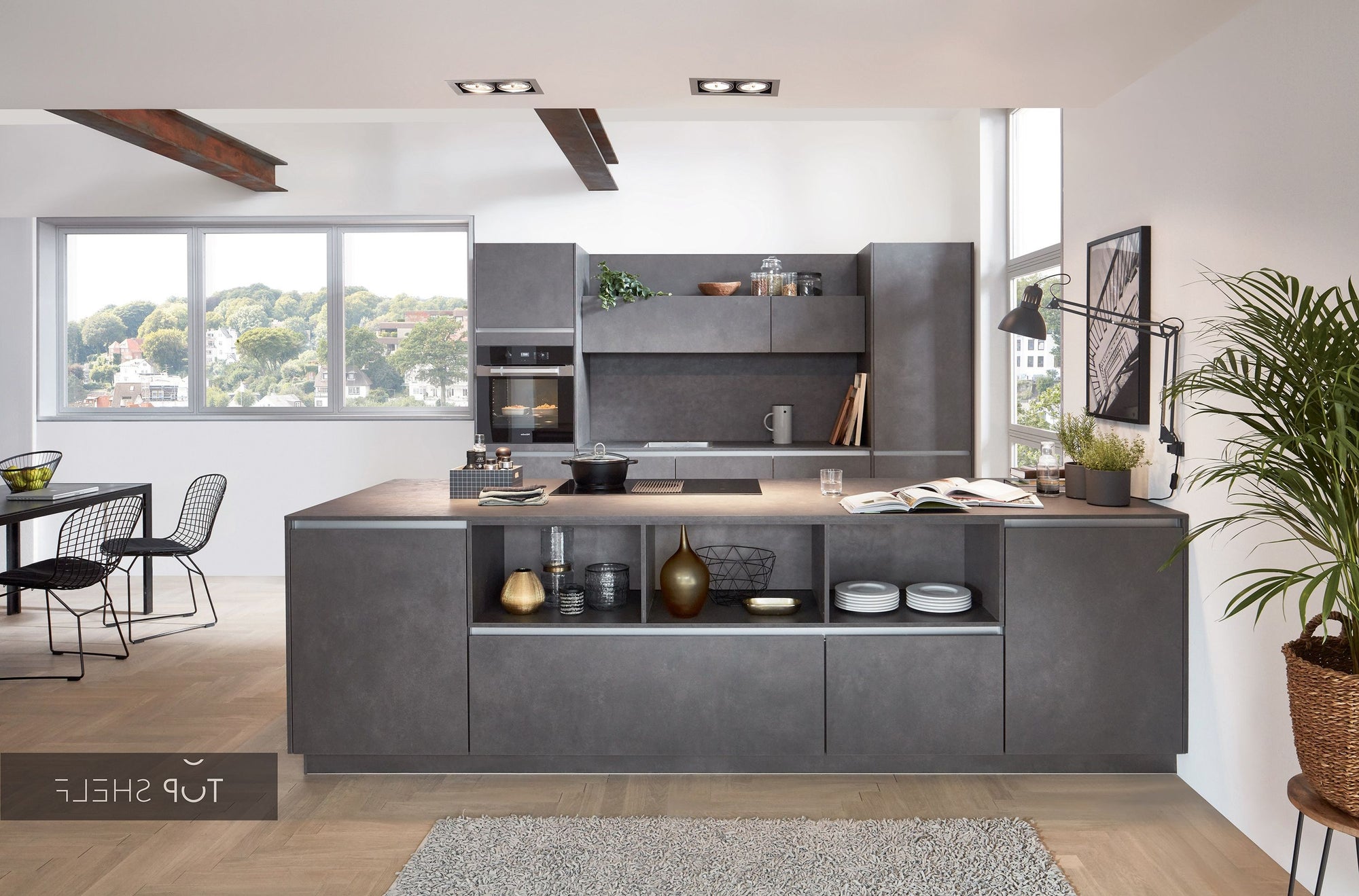 nobilia Küchenzeile mit Kücheninsel Riva 839 Beton Terragrau 300 + 300 cm konfigurierbar mit E-Geräten