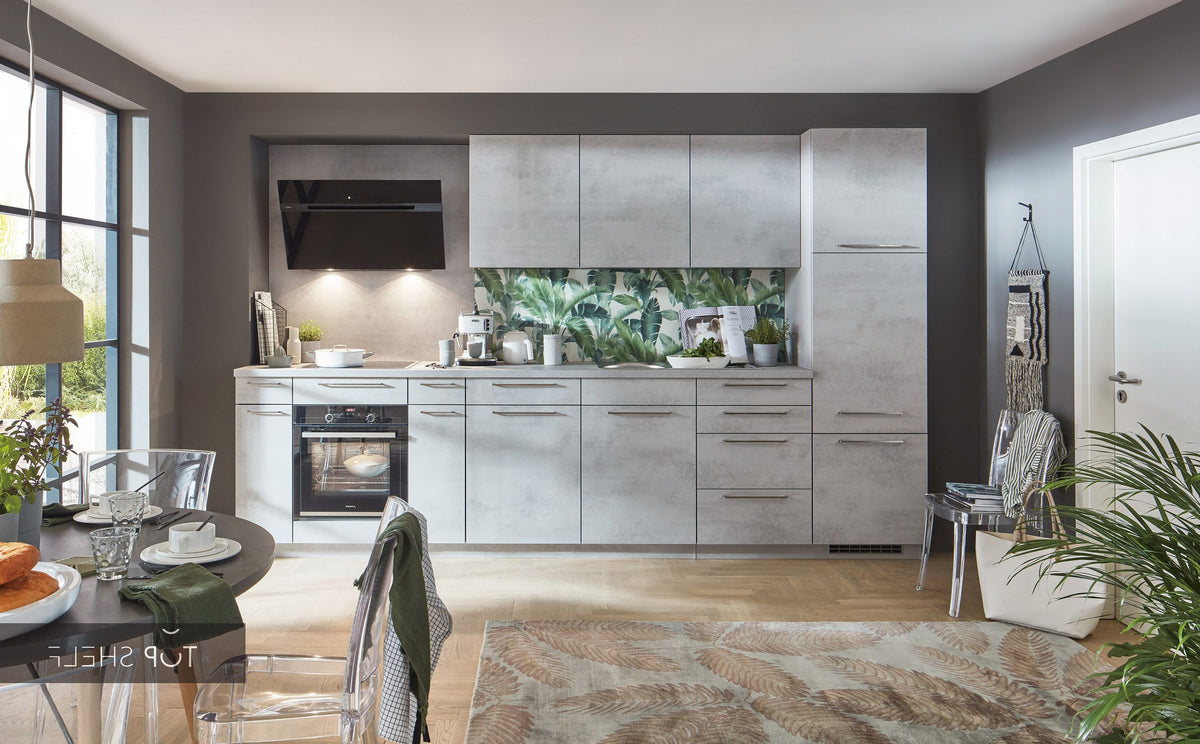 nobilia Küche Küchenzeile Riva 892 Beton Grau 360 cm konfigurierbar mit Elektrogeräten spiegelverkehrt