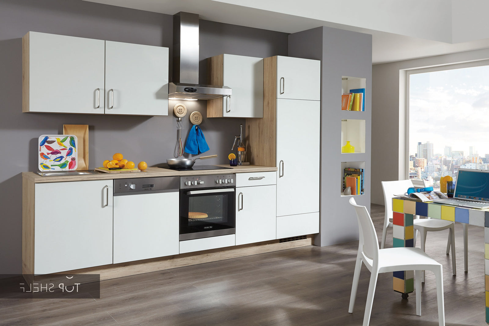 nobilia Küche Küchenzeile Speed 239 weiss softmatt 290cm Küche konfigurierbar 198 Eiche Sierra mit Elektrogeräten