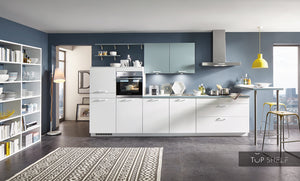 nobilia Küche Speed 244 Alpinweiß Color Concept 254 Aqua 360 cm Küche konfigurierbar mit Elektrogeräten