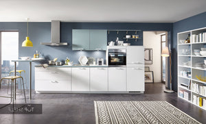 nobilia Küche Speed 244 Alpinweiß Color Concept 254 Aqua 360 cm Küche konfigurierbar mit Elektrogeräten spiegelverkehrt
