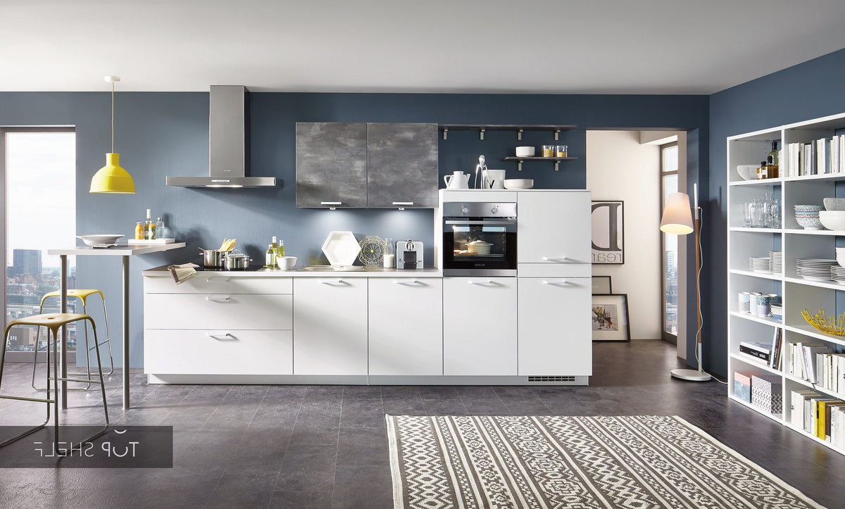 nobilia Küchenzeile Speed 244 Alpinweiß Color Concept 266 Caledonia 360 cm konfigurierbar mit Elektrogeräten spiegelverkehrt