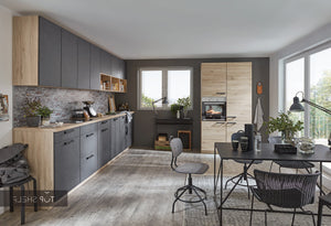 nobilia Küche Küchenzeile StoneArt 303 Grauschiefer Nachbildung 370+120cm konfigurierbar mit E-Geräten spiegelverkehrt