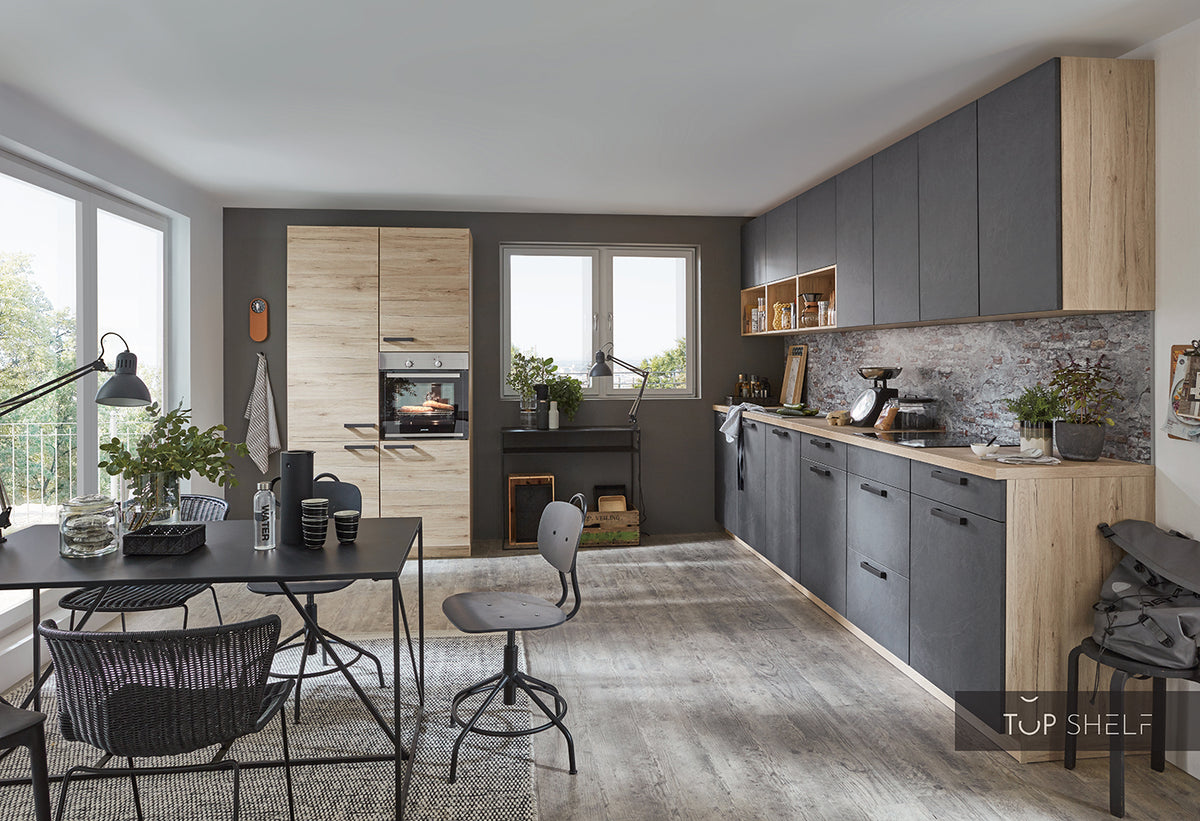 nobilia Küche Küchenzeile StoneArt 303 Grauschiefer Nachbildung 370+120cm konfigurierbar mit E-Geräten