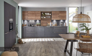 nobilia Küche Küchenzeile StoneArt 303 Grauschiefer Nachbildung 370+180cm konfigurierbar mit E-Geräten spiegelverkehrt